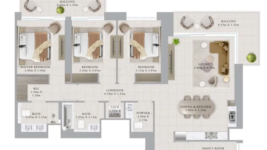 Apartamento de 3 dormitorios en Dubai Creek Harbour (The Lagoons), UAE No. 431
